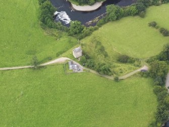 Oblique aerial view of Gilnockie Tower, taken from the SE.