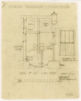 A plan of lavatory and sink room in Hamilton Public Library.