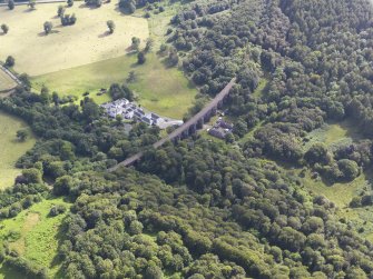 General oblique aerial view of Goldielea Country House and Viaduct, taken from the NNW.