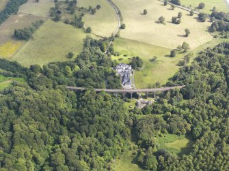 General oblique aerial view of Goldielea Country House and Viaduct, taken from the NW.