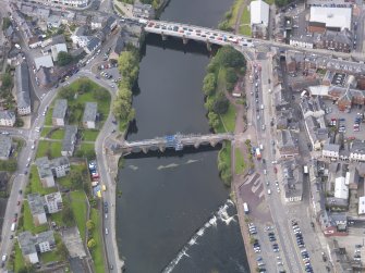 Oblique aerial view of Dumfries, centred on Old Bridge, taken from the SE.