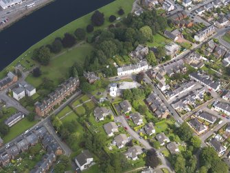Oblique aerial view of Dumfries Burgh Museum and Observatory, taken from the W.