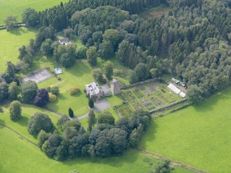 Oblique aerial view of Amisfield House and policies, taken from the ESE.