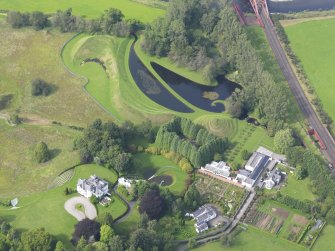 Oblique aerial view of Portrack House and gardens, taken from the S.