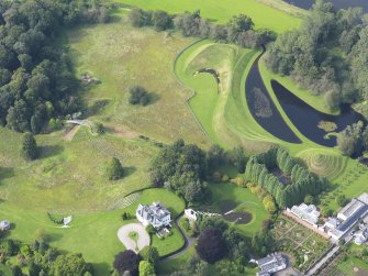 Oblique aerial view of Portrack House and gardens, taken from the SSE.