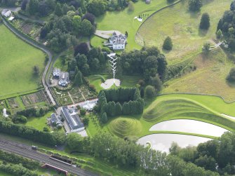 Oblique aerial view of Portrack House and gardens, taken from the NE.