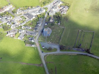 Oblique aerial view of Dunscore Parish Church, taken from the W.