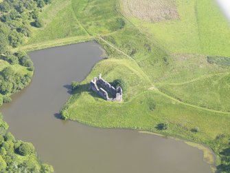 Oblique aerial view of Morton Castle, taken from the NW.