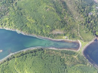 Oblique aerial view of fish trap at Stonefield, taken from the NE.