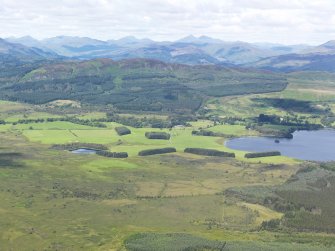 General oblique aerial view looking towards the Menteith Hills, with the Lake of Menteith to the right, and Ben Ledi and Ben More beyond, taken from the S.