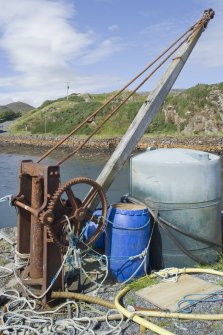 Detail of harbour crane on east wall of Rodel Harbour, Harris.