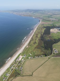 General oblique aerial view of Spey Bay Golf Course, taken from the W.