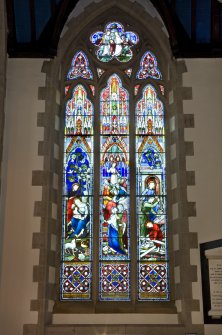 Interior. Nave. Stained glass window. Detail