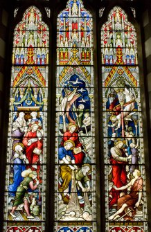 Interior. Nave. Stained glass window. Detail