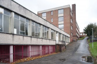 W face of main classroom block, oblique view from N