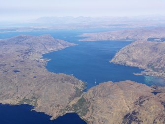 General oblique aerial view of Loch Nevis and Loch Morar, towards the Skye Cuillins, taken from the SSE.