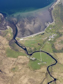 General oblique aerial view of Inverie Bay and the remains of the fish trap during the Glenelg Music Festival, taken from the ESE.