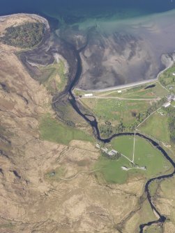 General oblique aerial view of Inverie Bay and the remains of the fish traps during the Glenelg Music Festival, taken from the ESE.