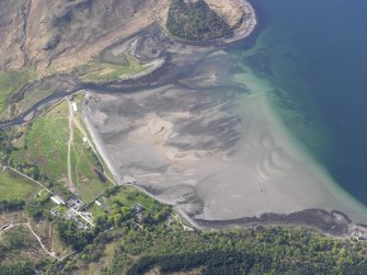 Oblique aerial view of Inverie Bay and the remains of the fish traps during the Glenelg Music Festival, taken from the NE.