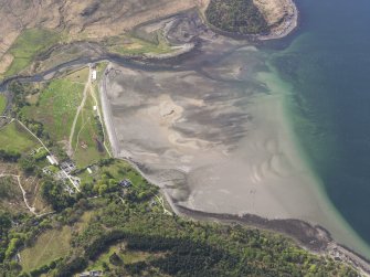 Oblique aerial view of Inverie Bay and the remains of the fish traps during the Glenelg Music Festival, taken from the NE.