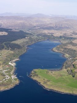 General oblique aerial view of Loch Aline with the village of Lochaline in the foreground, taken from the SSW.