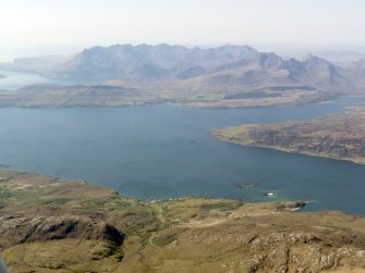 General oblique aerial view of the township of Ord, looking across Loch Eishort to the remains of the township of Suisnish and further across Loch Slappin to Kilmarie, Strathaird and Blabheinn, Skye, taken from the ESE.