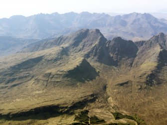 General oblique aerial view of An Stac, Blabheinn and the Cuillin Hills on Skye, taken from the W.