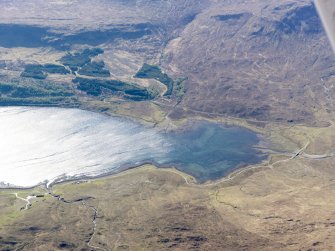 General oblique aerial view of the remains of fish traps at the head of Loch Slapin, Skye, taken from the W.