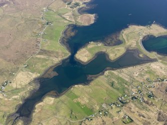 Oblique aerial view of the remains of the fish traps near the townships of Roag and Ardroag, Isle of Skye, taken from the NW.