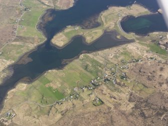 Oblique aerial view of the remains of the fish traps near the townships of Roag and Ardroag, Isle of Skye, taken from the NW.