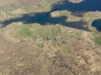 Oblique aerial view of the remains of the fish traps near the townships of Roag and Ardroag, Isle of Skye, taken from the W.