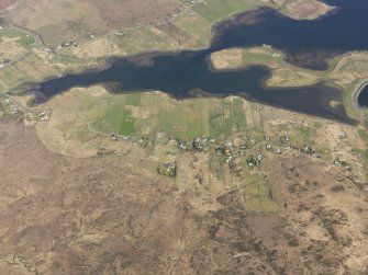 Oblique aerial view of the remains of the fish traps near the townships of Roag and Ardroag, Isle of Skye, taken from the W.