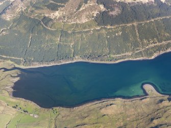 Oblique aerial view of the remains of the fish traps at the head of Loch Eynort, Isle of Skye, taken from the W.