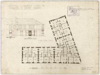 Upper floor plan and elevations showing shop frontage's at The Blantyre Co-Operative Society