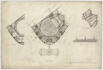 Proposed floor plans and section through forecourts of Usher Hall, Edinburgh.