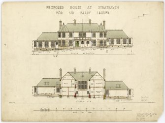 Section and South elevation of Lauder Ha', the "proposed house at Strathaven for Sir Harry Lauder".