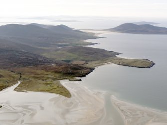 General oblique aerial view Seilibost, Horgabost and the coastal area of Harris along the Sound of Taransay, Harris, taken from the NE.