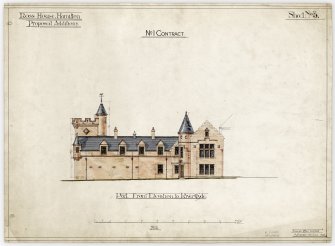 Part front elevation to River Clyde of proposed additions to Ross House, Hamilton.
