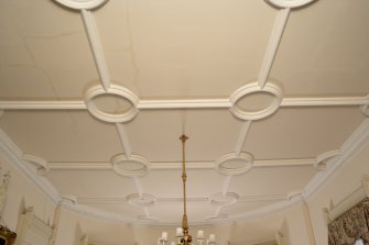 Interior.  First floor, drawing room, view of ceiling from north