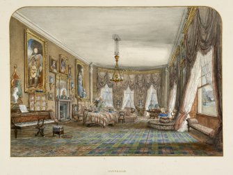 Interior. First floor, drawing room, detail of painting of drawing room in 19th century