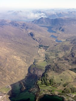 General oblique aerial view looking from the top of Loch Kishorn towards Loch Damh and Beinn Damh, taken from the SW.