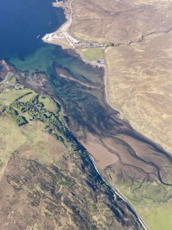 Oblique aerial view of the mouth of the River Kishorn and Courthill House, taken from the E.