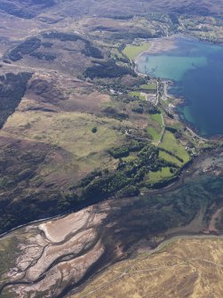 General oblique aerial view of the mouth of the River Kishorn and Courthill House looking towards Ardarroch village, taken from the N.