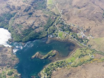 Oblique aerial view of Badachro centred on the remains of the fish trap, taken from the NNE.