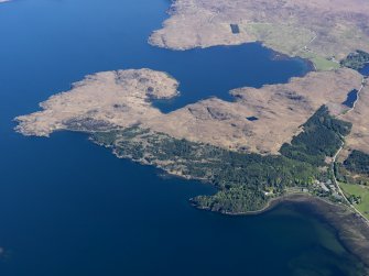 General oblique aerial view looking across the Inverewe Estate towards Loch Thurnaig, taken from the WSW.