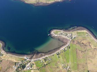 Oblique aerial view of Aird Point centred on the remains of the fish trap, taken from the ENE.