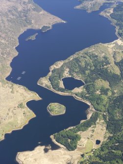 Oblique aerial view centred on Eilean Fhianain in Loch Shiel, taken from the WSW.