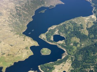 Oblique aerial view centred on Eilean Fhianain in Loch Shiel, taken from the WSW.