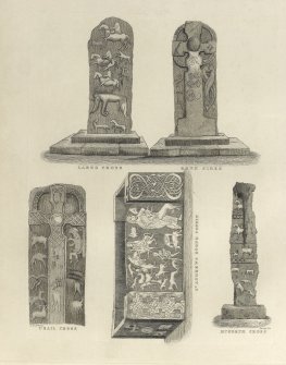 Engraving of assorted pictish carvings.