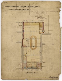 Proposed ground floor plan.
Title: Proposed Buildings Nos 7 and 9 south St Andrew Street, The Property of Henry Moffat Esq, Street Floor Plan.